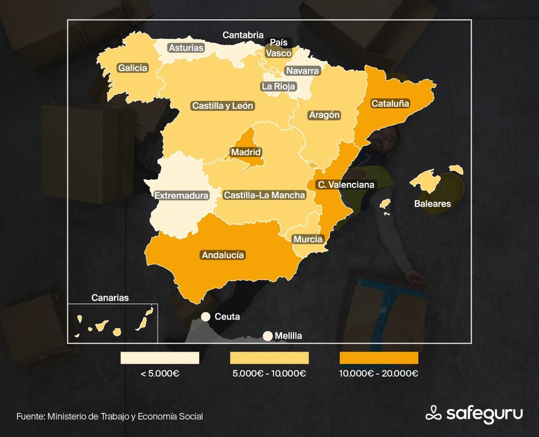 Regiones más sancionadas en seguridad y salud laboral en España  (Safeguru, 15/3/2022) | Safeguru